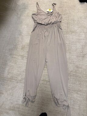Copper Key Sleeveless Tie-Hem Jumpsuit in Taupe